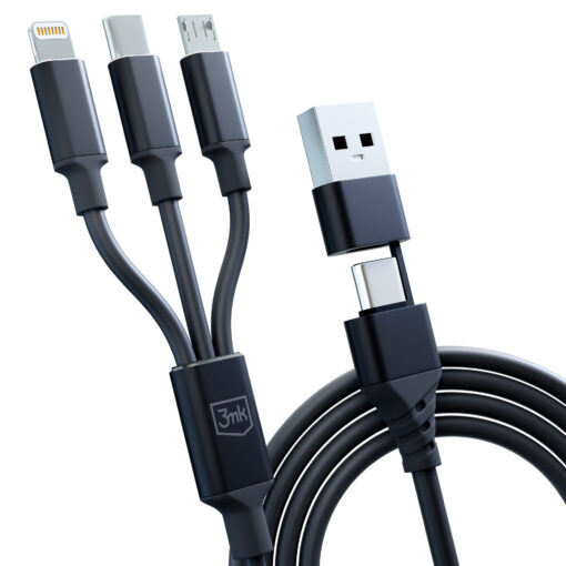 Juhe 3in1 USB AUSB C – USB CMicroLightning 1.5m must – Universaalne laadimisjuhe – 3mk Hyper 8