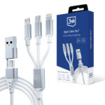 Juhe 3in1 USB AUSB C – USB CMicroLightning 1.5m valge – Universaalne laadimisjuhe – 3mk Hyper