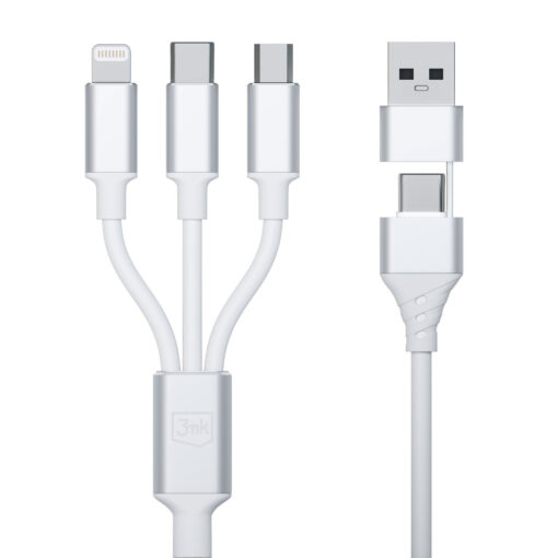 Juhe 3in1 USB AUSB C – USB CMicroLightning 1.5m valge – Universaalne laadimisjuhe – 3mk Hyper 2