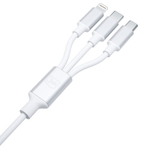 Juhe 3in1 USB AUSB C – USB CMicroLightning 1.5m valge – Universaalne laadimisjuhe – 3mk Hyper 5