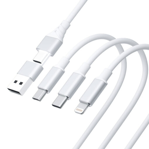 Juhe 3in1 USB AUSB C – USB CMicroLightning 1.5m valge – Universaalne laadimisjuhe – 3mk Hyper 6