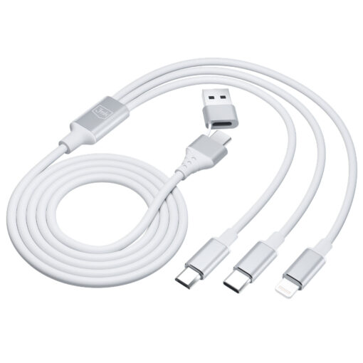 Juhe 3in1 USB AUSB C – USB CMicroLightning 1.5m valge – Universaalne laadimisjuhe – 3mk Hyper 7