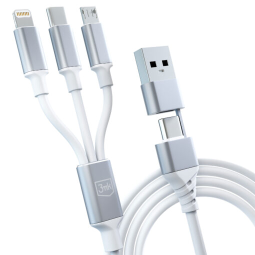 Juhe 3in1 USB AUSB C – USB CMicroLightning 1.5m valge – Universaalne laadimisjuhe – 3mk Hyper 8