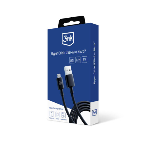 Juhe USB A – Micro USB 1.2m 5V 2.4A must – Andmejuhe Laadimisjuhe – 3mk Hyper 8