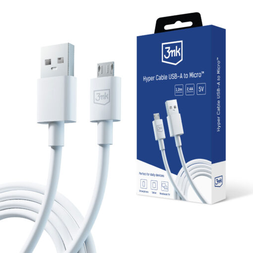 Juhe USB A – Micro USB 1.2m 5V 2.4A valge – Andmejuhe Laadimisjuhe – 3mk Hyper