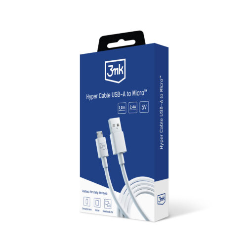 Juhe USB A – Micro USB 1.2m 5V 2.4A valge – Andmejuhe Laadimisjuhe – 3mk Hyper 8