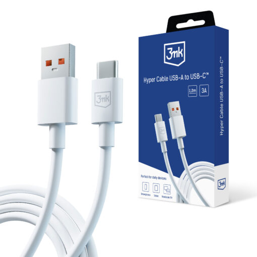 Juhe USB A – USB C 1.2m 5A valge – Kiirlaadimisjuhe – 3mk Hyper