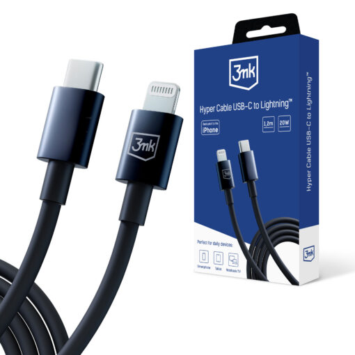 Juhe USB C – Lightning 20W 1.2m must – Kiirlaadimisjuhe iPhoneile – 3mk Hyper