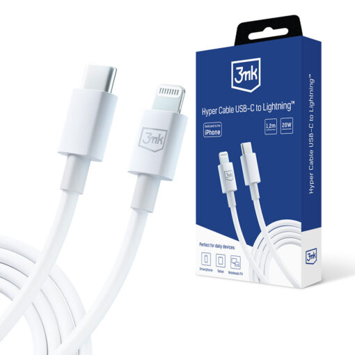 Juhe USB C – Lightning 20W 1.2m valge – Kiirlaadimisjuhe iPhoneile – 3mk Hyper
