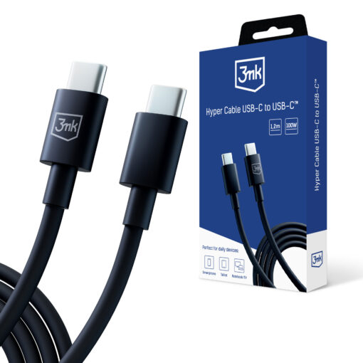 Juhe USB C – USB C 100W 1.2m must – Kiirlaadimisjuhe – 3mk Hyper