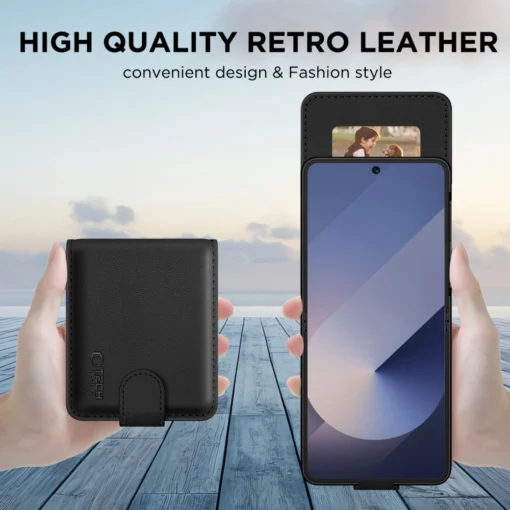 Samsung Z Flip 7 kaaned TP Wallet kunstnahast must 1