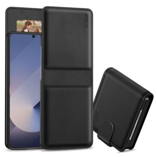 Samsung Z Flip 7 kaaned TP Wallet kunstnahast must 3