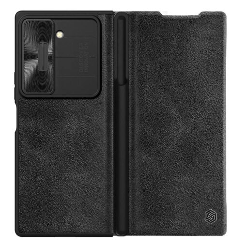 Samsung Z Fold 6 umbris Nillkin Qin Pro kunstnahast must 3