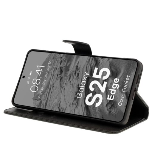 Samsung S25 EDGE kaaned Bizon Case Pocket kunstnahast kaarditaskutega must 4