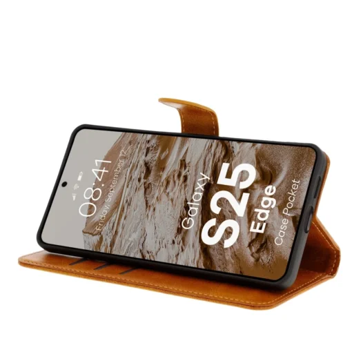 Samsung S25 EDGE kaaned Bizon Case Pocket kunstnahast kaarditaskutega pruun 5