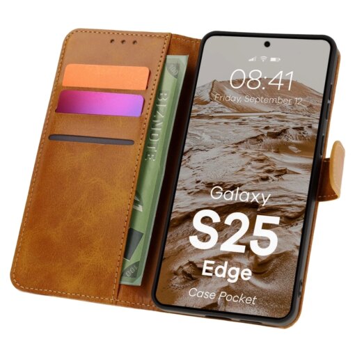 Samsung S25 EDGE kaaned Bizon Case Pocket kunstnahast kaarditaskutega pruun