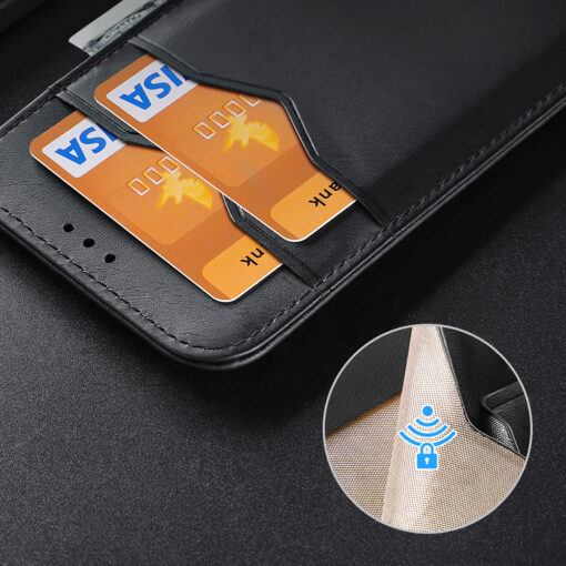 Samsung S25 EDGE nahast raamatkaaned kaarditaskuga Dux Ducis Hivo RFID must 11
