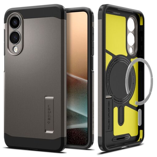 Samsung S25 EDGE umbris Spigen Tough Armor MagSafe plastikust taguse ja silikoonist raamiga gunmetal