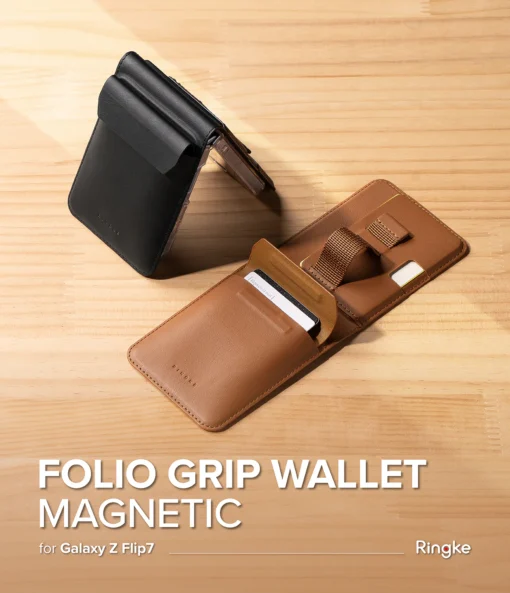 Samsung Z Flip 7 nahast kaaned Ringke Folio Grip Wallet MagSafe must 10