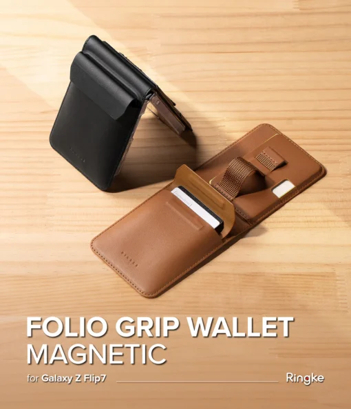 Samsung Z Flip 7 nahast kaaned Ringke Folio Grip Wallet MagSafe pruun 10