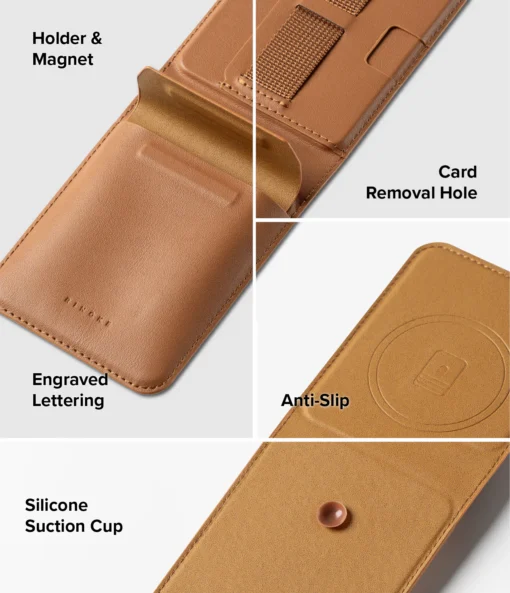 Samsung Z Flip 7 nahast kaaned Ringke Folio Grip Wallet MagSafe pruun 6