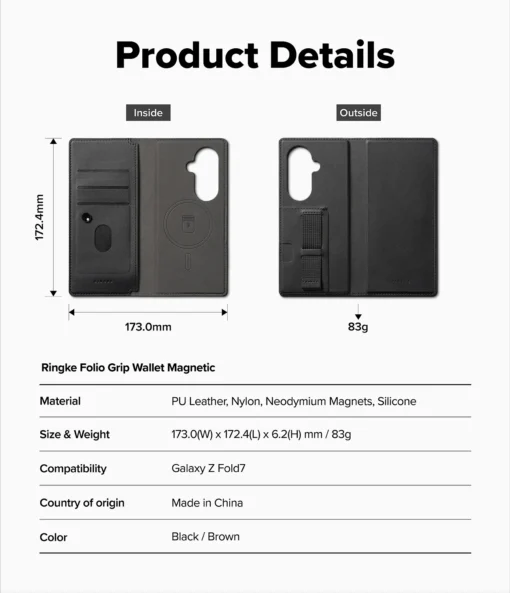 Samsung Z Fold 7 nahast kaaned Ringke Folio Grip Wallet MagSafe must 6