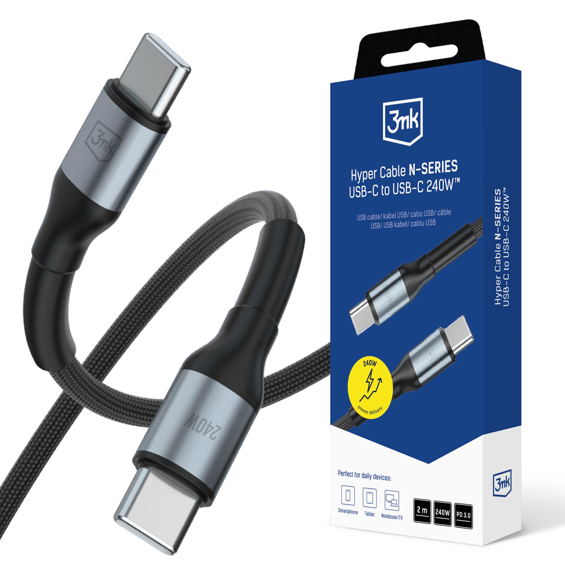 3mk-USB-C-to-C-laadimiskaabel-N-SERIES-2m-48V5A-240W-Must 3mk USB C to C laadimiskaabel N SERIES 2m 48V5A 240W Must