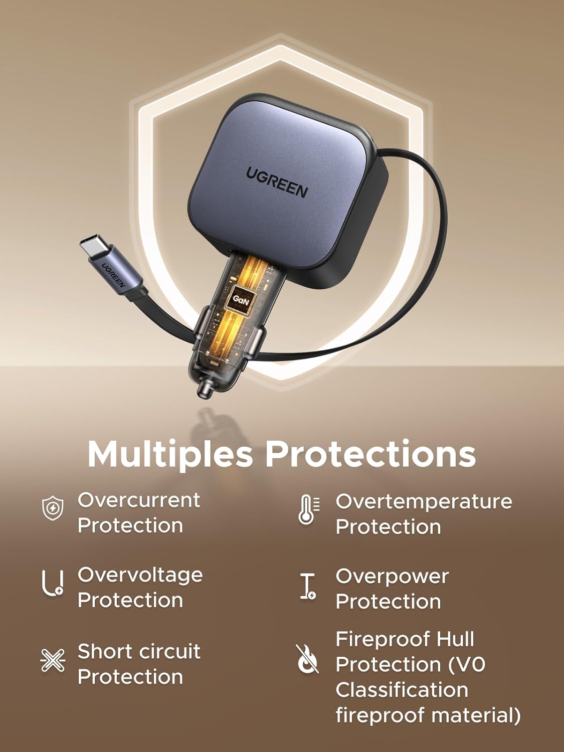 Autolaadija UGREEN 60W, 3A, USB-AUSB-C USB-C tõmmatava juhtmega (2) Autolaadija UGREEN 60W 3A USB AUSB C USB C tommatava juhtmega 2