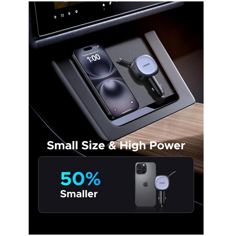 Autolaadija UGREEN 75W, 3.25A, USB-AUSB-C USB-C tõmmatava juhtmega (8) Autolaadija UGREEN 75W 3.25A USB AUSB C USB C tommatava juhtmega 8