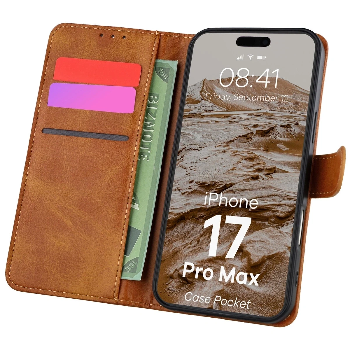 iPhone-17-PRO-MAX-kaaned-kunstnahast-Bizon-Pocket-pruun iPhone 17 PRO MAX kaaned kunstnahast Bizon Pocket pruun