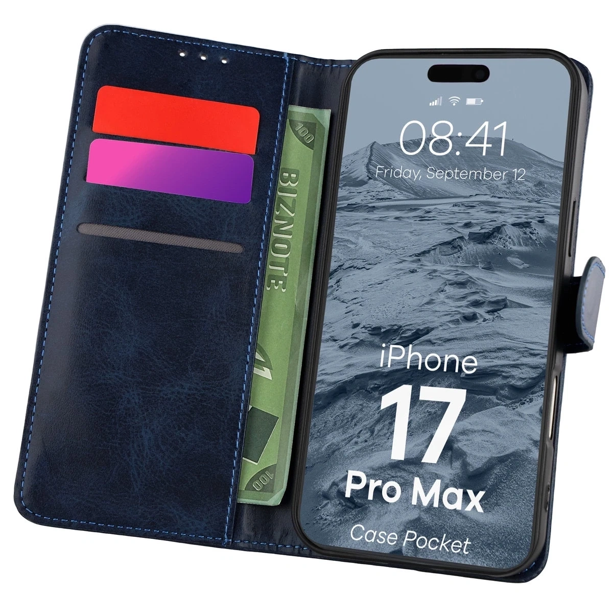 iPhone-17-PRO-MAX-kaaned-kunstnahast-Bizon-Pocket-tumesinine iPhone 17 PRO MAX kaaned kunstnahast Bizon Pocket tumesinine