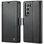 Samsung-Galaxy-S21-FE-raamatkaaned-kunstnahast-RFID-kaartide-kaitsega-Must
