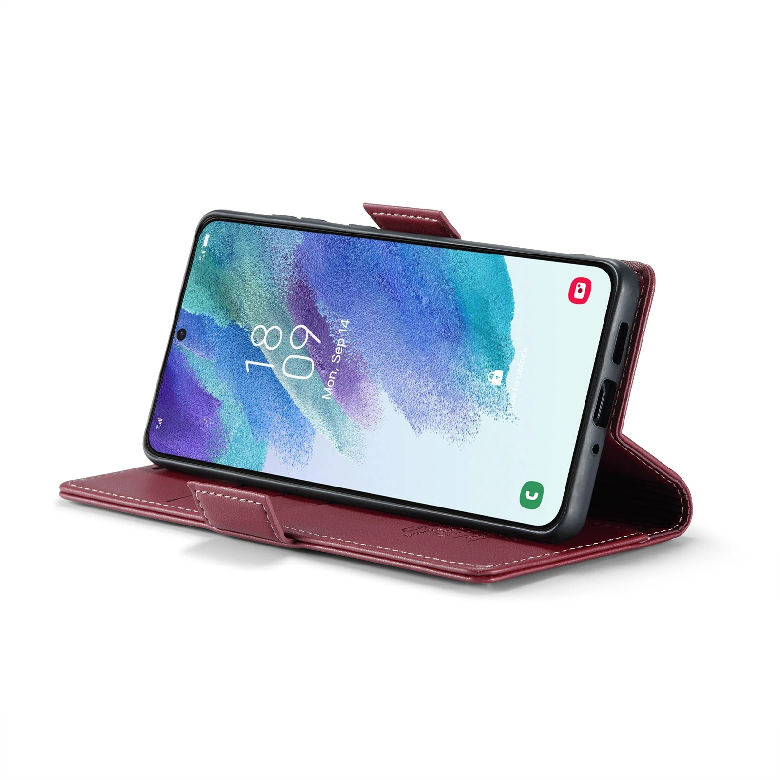 Samsung-Galaxy-S21-FE-raamatkaaned-kunstnahast-RFID-kaartide-kaitsega-Veinipunane-4 Samsung Galaxy S21 FE raamatkaaned kunstnahast RFID kaartide kaitsega Veinipunane 4