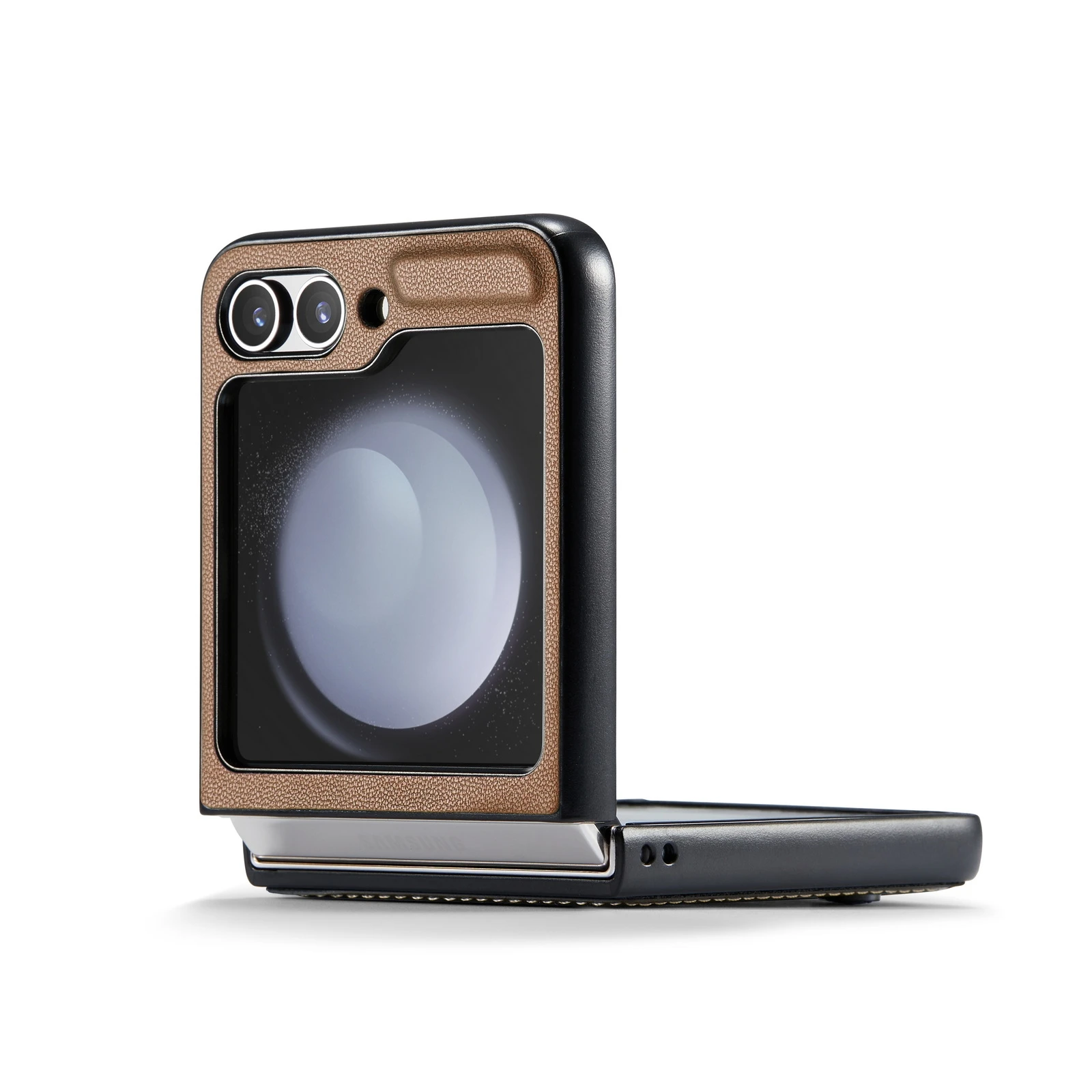 Samsung-Galaxy-Z-Flip5-raamatkaaned-kunstnahast-RFID-kaartide-kaitsega-Pruun-3 Samsung Galaxy Z Flip5 raamatkaaned kunstnahast RFID kaartide kaitsega Pruun 3