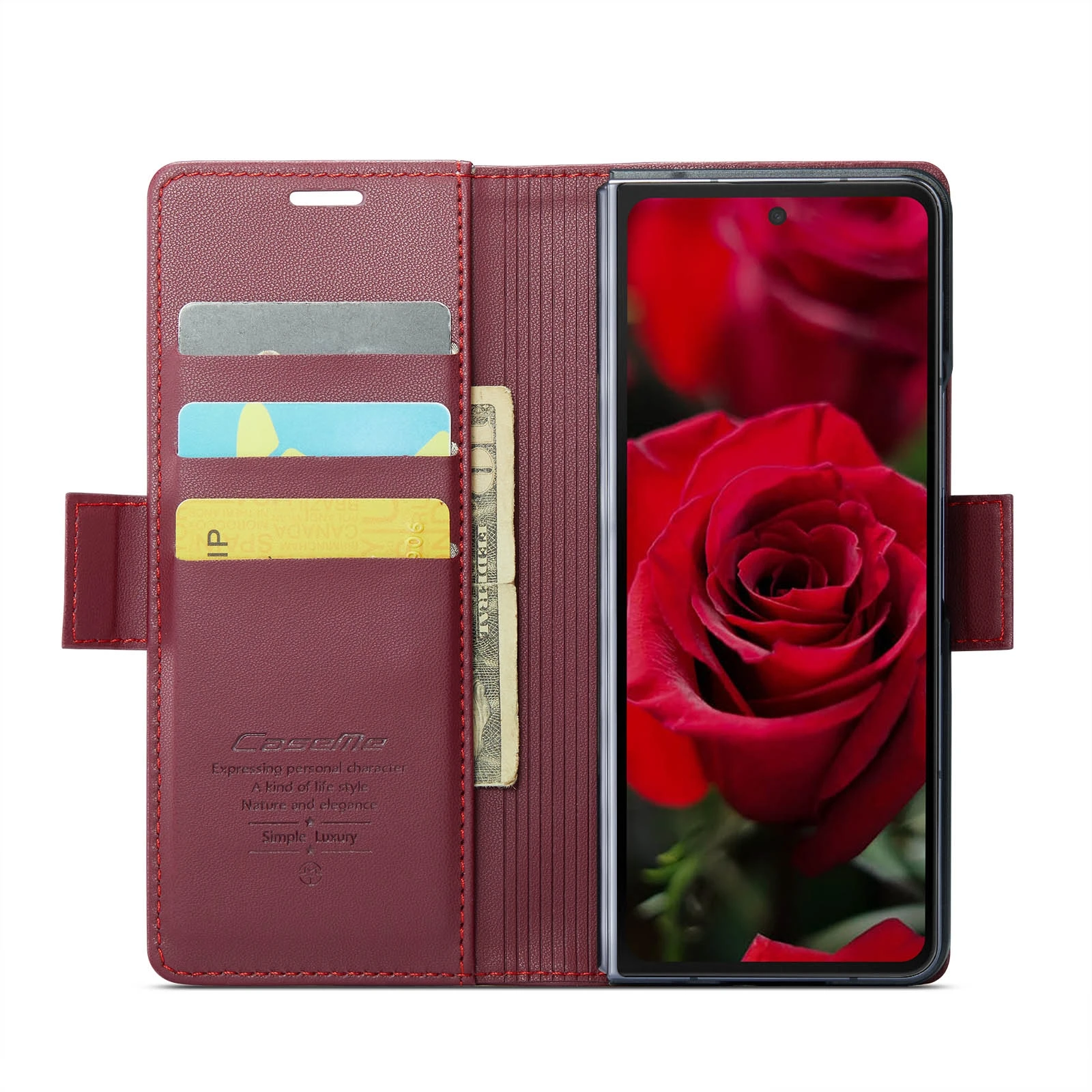 Samsung-Galaxy-Z-Fold6-raamatkaaned-kunstnahast-RFID-kaartide-kaitsega-Veinipunane-3 Samsung Galaxy Z Fold6 raamatkaaned kunstnahast RFID kaartide kaitsega Veinipunane 3