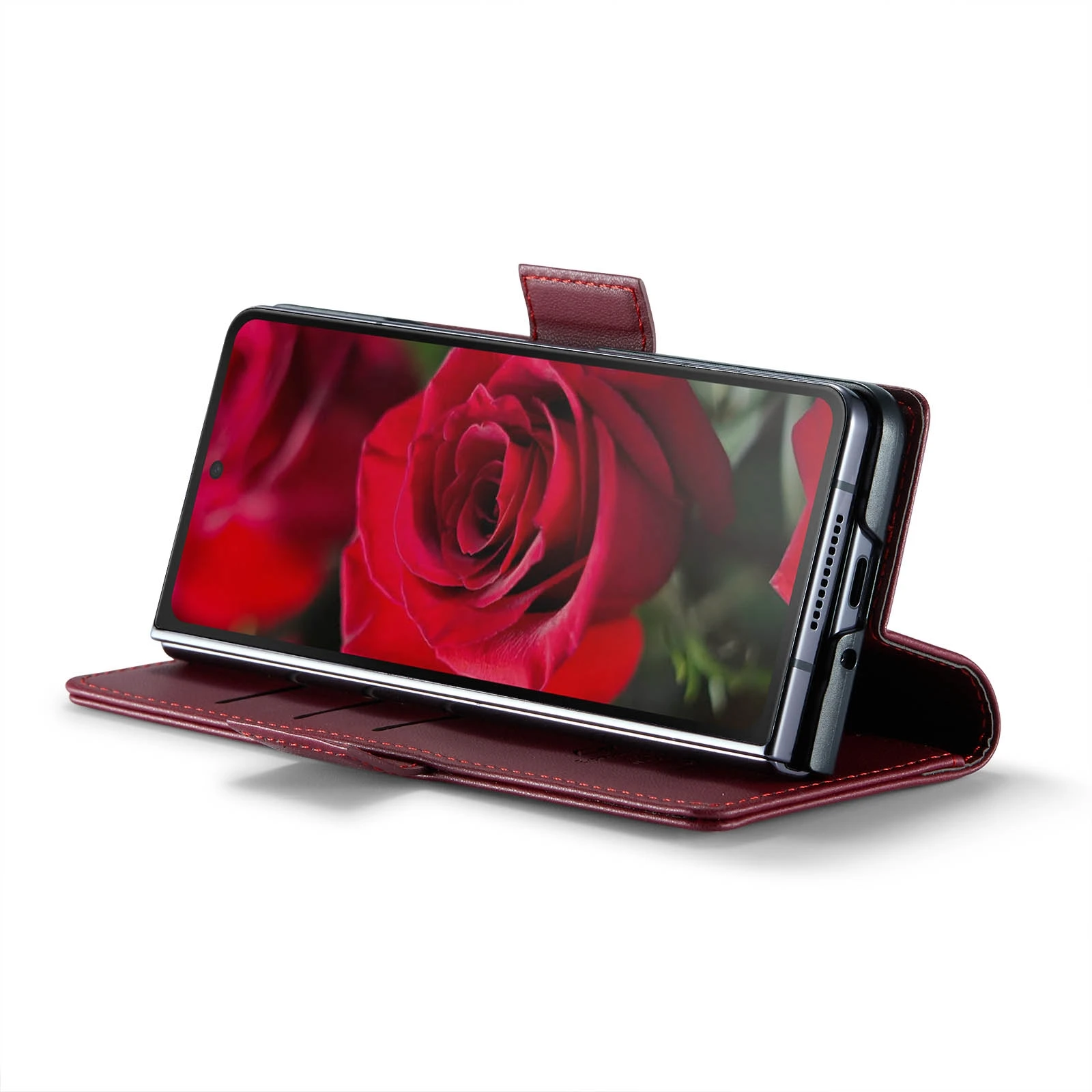 Samsung-Galaxy-Z-Fold6-raamatkaaned-kunstnahast-RFID-kaartide-kaitsega-Veinipunane-4 Samsung Galaxy Z Fold6 raamatkaaned kunstnahast RFID kaartide kaitsega Veinipunane 4