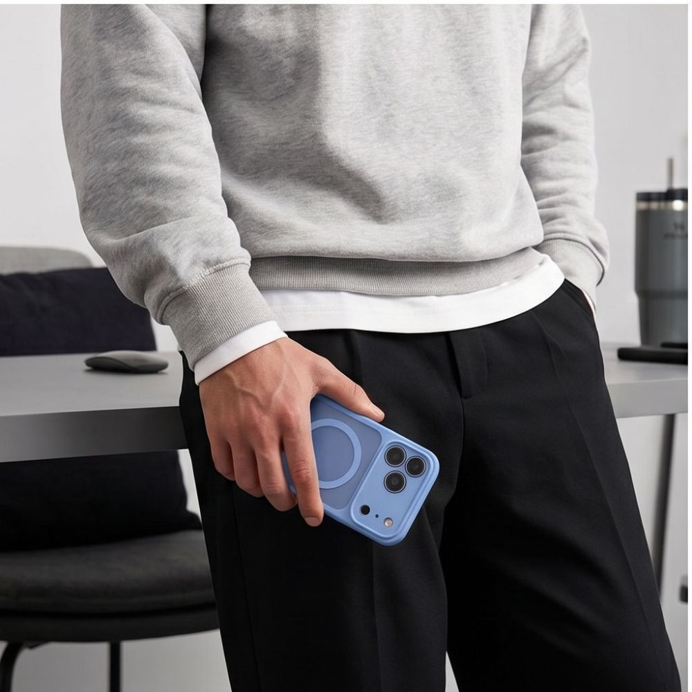 iPhone-18-PRO-17-PRO-umbris-BasicMag-MagSafe-silikoonist-servadega-ja-plastikust-tagusega-matt-helesinine-6 iPhone 18 PRO 17 PRO umbris BasicMag MagSafe silikoonist servadega ja plastikust tagusega matt helesinine 6